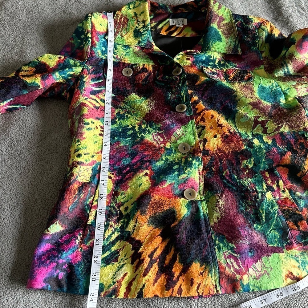 Keren Hart Vibrant Green and Orange Abstract, Artistic, Fun, Retro, Blazer - Picture 7 of 8